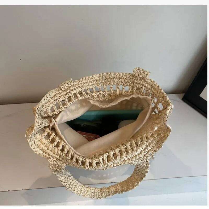 Hollow Woven Women's Embroidery Letter Summer Straw Shoulder Bags Women Beach Bag Large Capacity Casual Tote Female