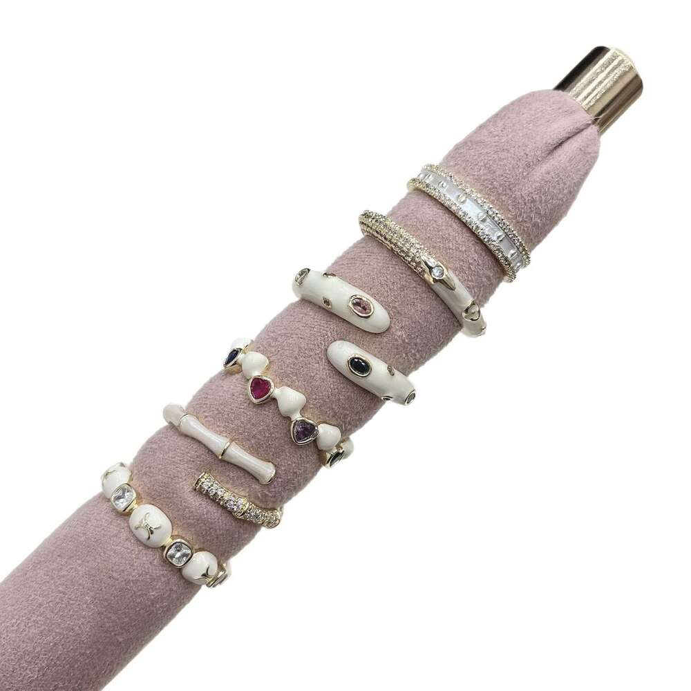 Milky White Tone Arc de Triomphe Bamboo Section Inlaid Zirconium Heart-Shaped Snake Head Cake Edge Open Ring Six Options Available b2a