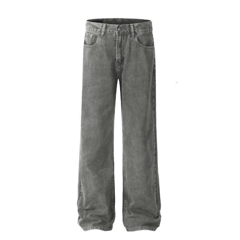 American High Street Smoke Gray Jeans Casual Straight Pants Slimming Tall Loose Fit Stylish High-End Versatile B5