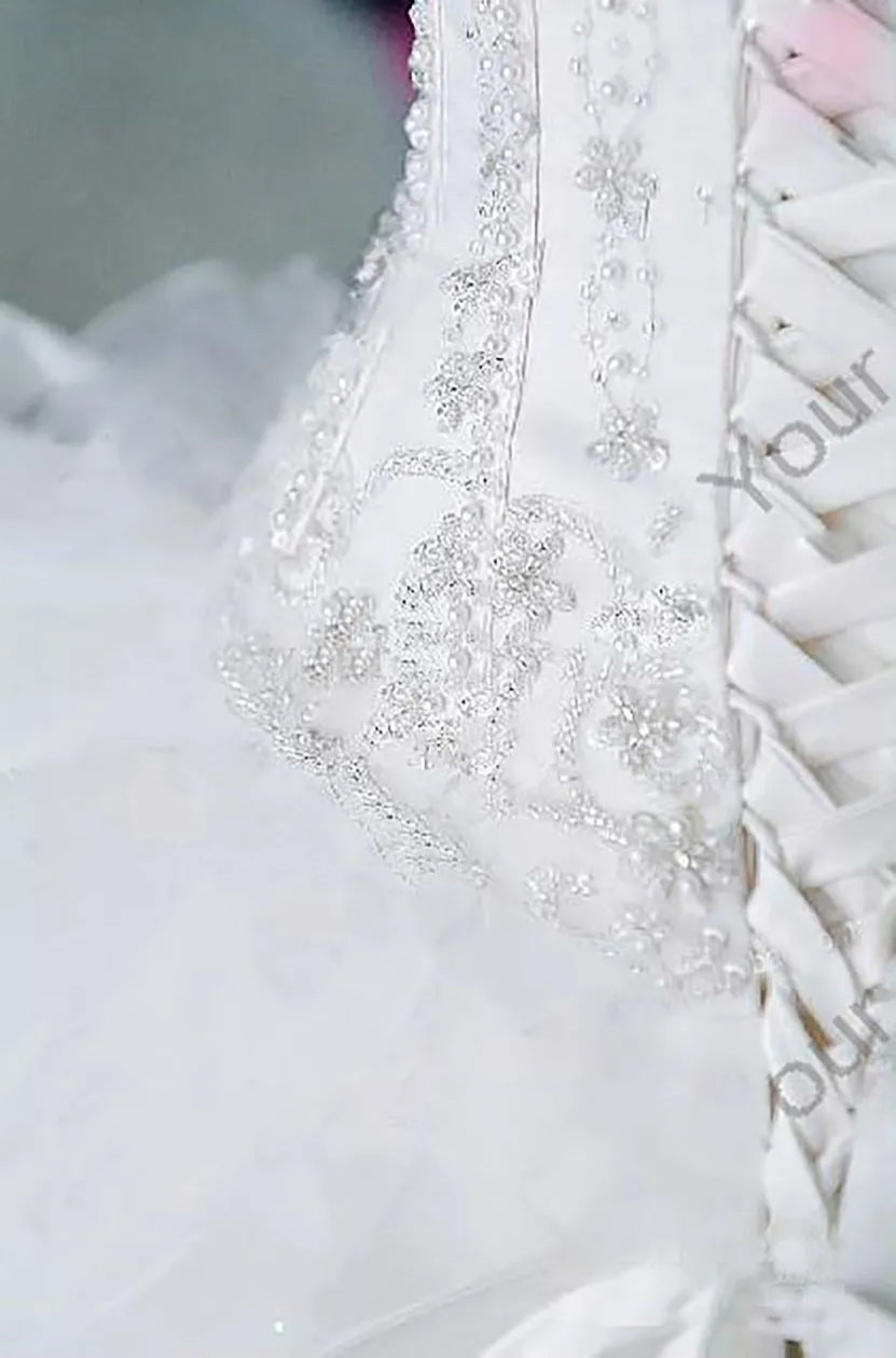 2021Luxury Beaded Embroidery Ball Gown Wedding Dresses Princess Gown Corset Sweetheart Organza Ruffles Cathedral Train Bridal Gowns Cheap