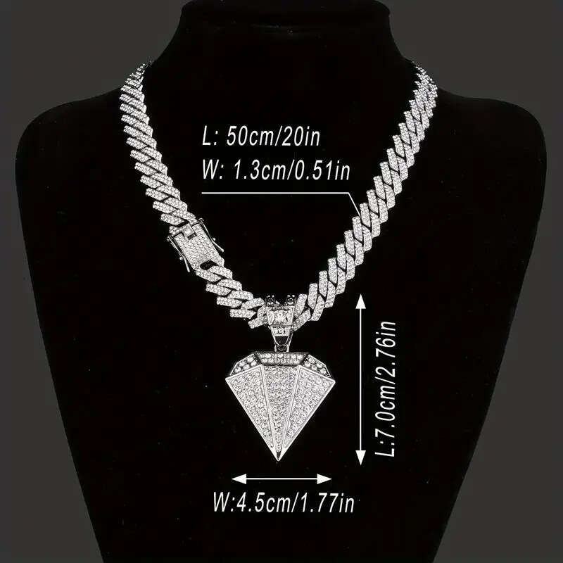 Cuban Necklace for Men and Women Cool Hip Hop Rapper Jewelry Personality Trendy Male Ins Style Full Dia Pendant