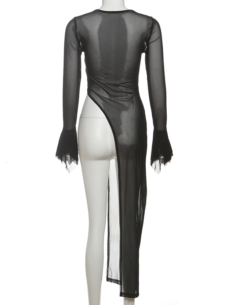 Nibber Irregular Hem tShirt Women Patchwork Sexy oNeck Flared Sleeves Summer Daily Fashion Midnight Skinny tie Long Tops 250724