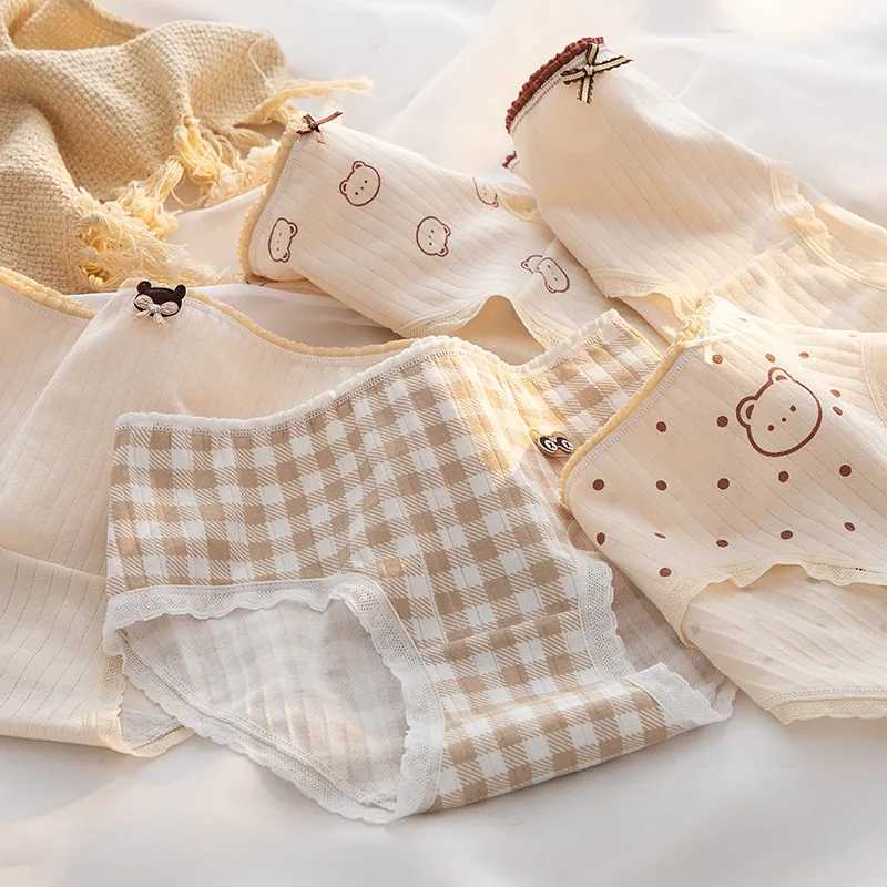 5Pcs/Set Cartoon Cute Bear Cotton Women Panties Breathable Underwear Girls Briefs Mid Waist Soft Female Intimates Sexy Lingerie 250715