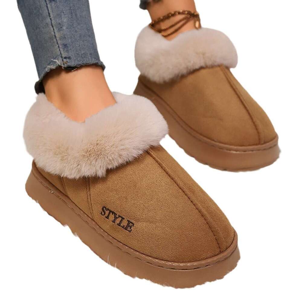 Women's Autumn Winter, and Outdoor Non-Slip Cotton Slippers, Warm Plush Indoor Home Thick Sole Slippers for Women