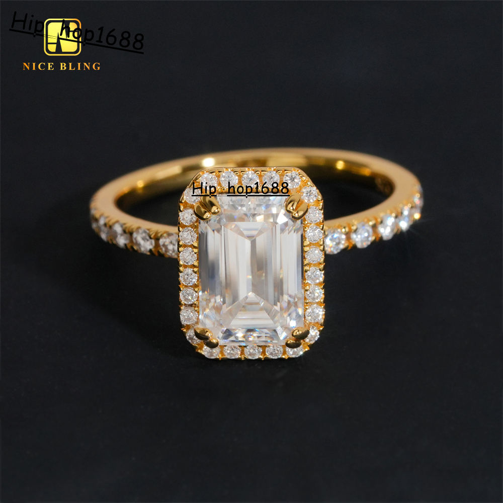 Classic Jewelry Round Emerald Cut Moissanite Wedding Ring 925 Sterling Silver VVS Moissanite Diamond Engagement Ring for Women