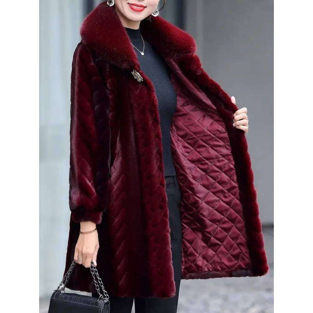 Imitation Mink Fleece Coat For Womens, Winter Jacket Wram, Thick Collar, Warm, Female Outwear, Large Size, New, 2024