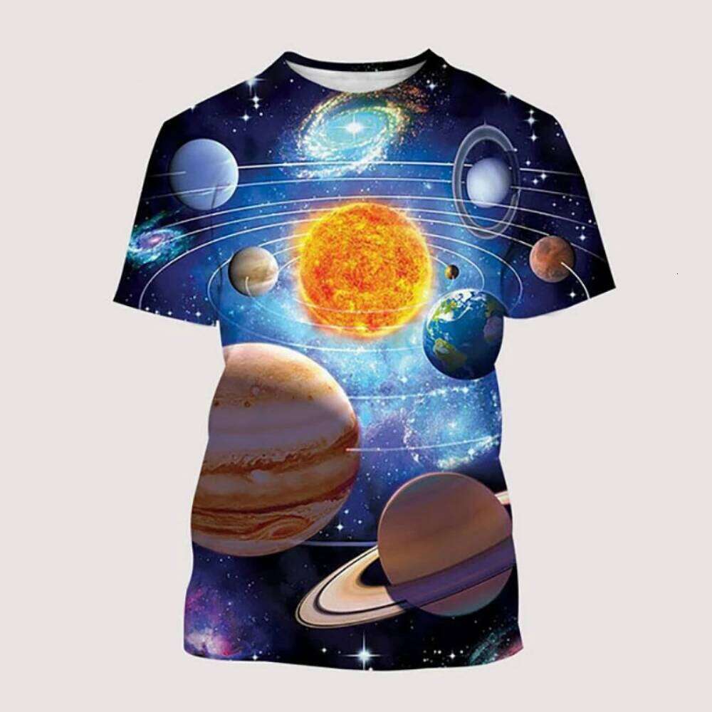 Summer Galaxy T-Shirt for Men New Outer Space Planet 3D Print T-Shirts Outdoor Sports Casual Loose Breathable Men's Clothing