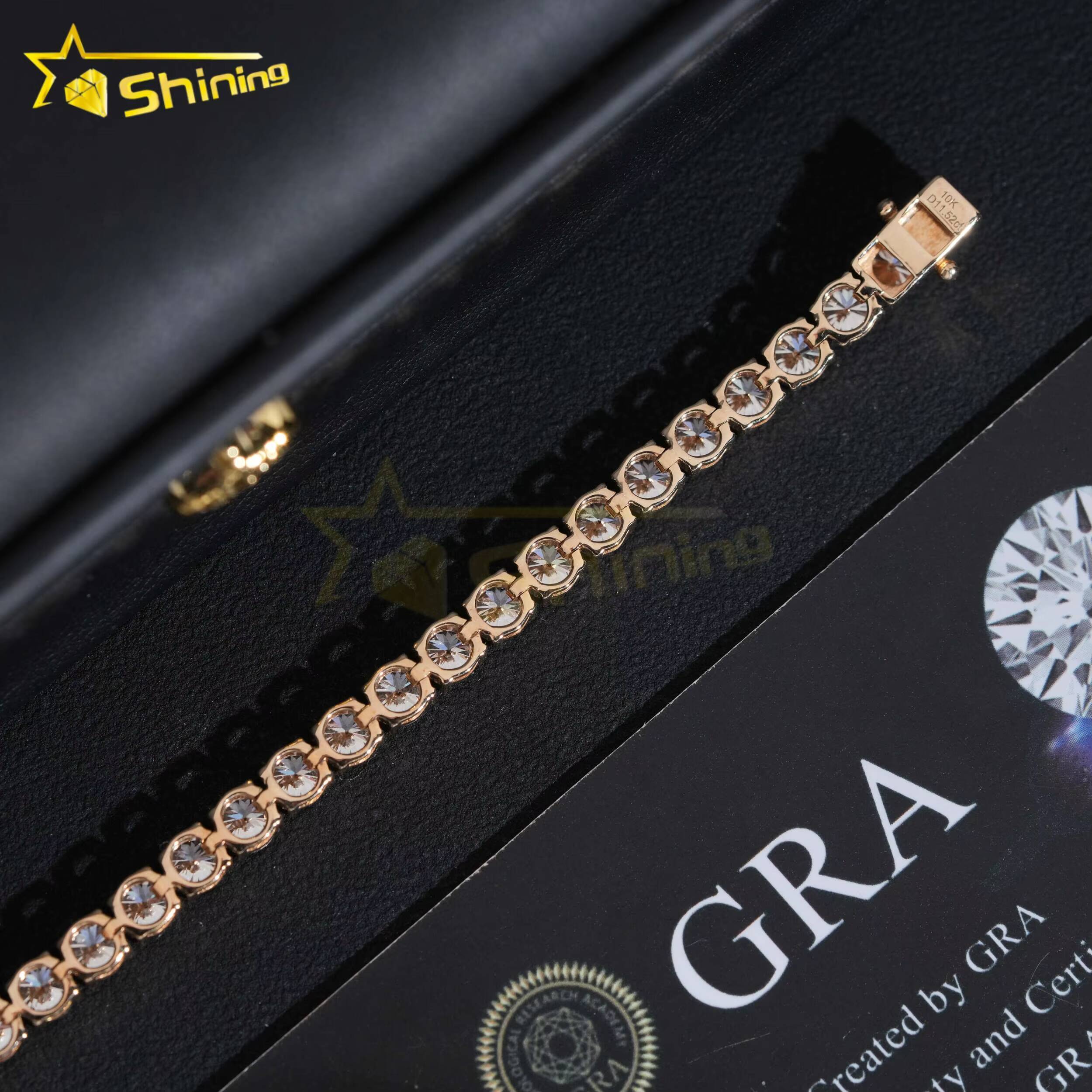 48 Hours Ship Handmade 10K Solid Gold Bracelet Hip Hop Jewelry 4mm Tennis Bracelet VVS Moissanite Diamond Bracelet