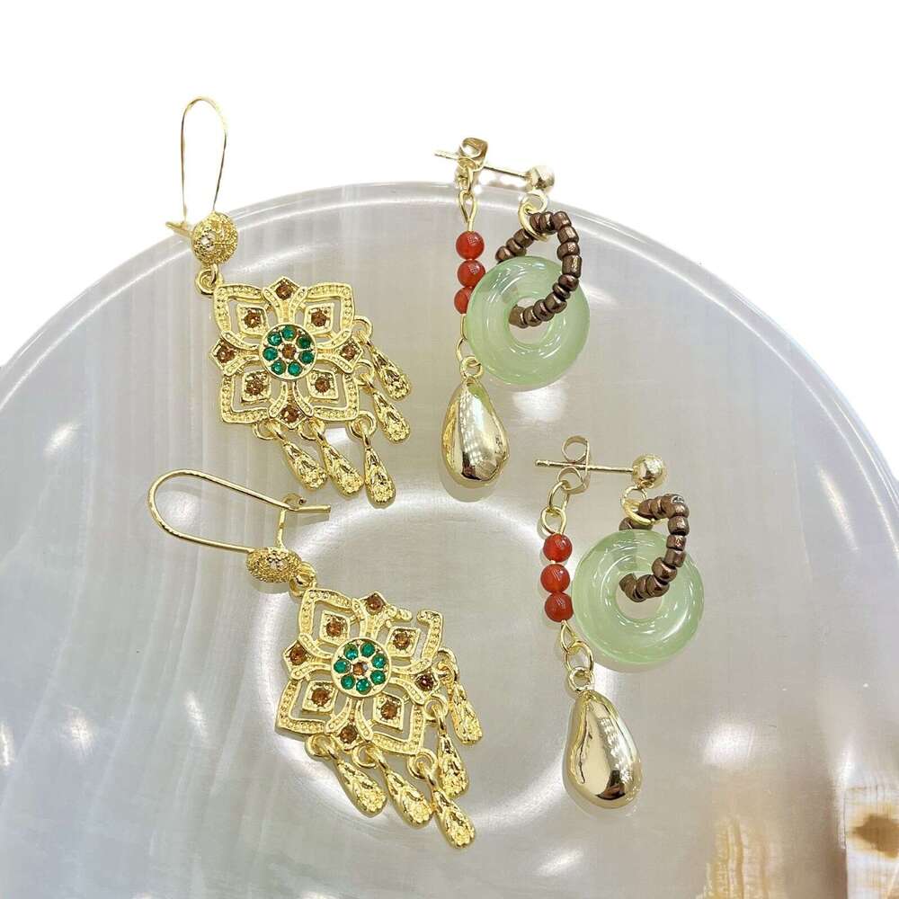 Golden Rhombus Tassel Ethnic Style New Year Good Luck Niche High-end Light Wealth Exquisite Women's Earrings 732