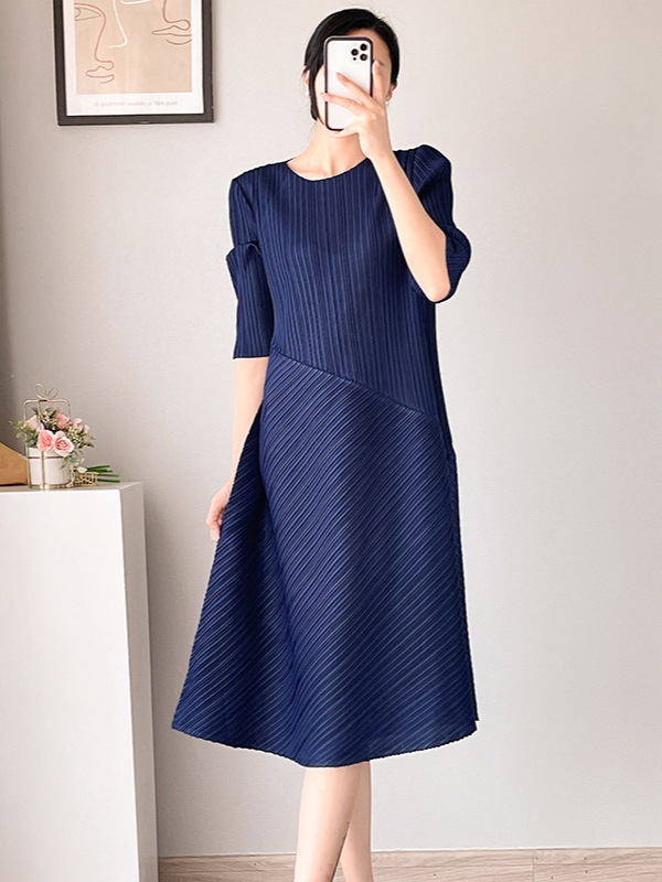 XX1907 French style dress mid-length loose thin large size pleated skirt