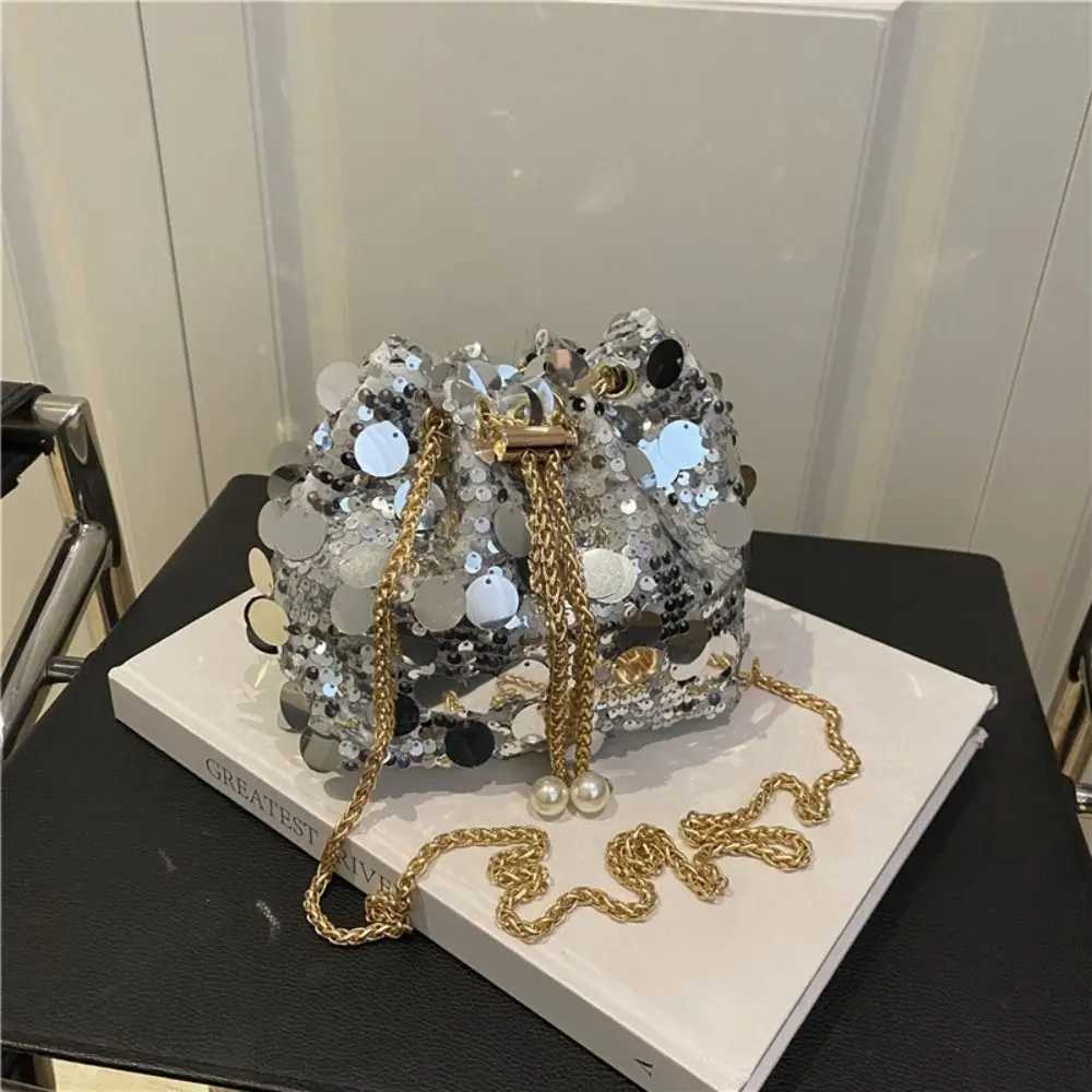 Mini Shiny Evening Banquet Bag Glitter Handbag Sequin Shoulder Bag Metal Chain Blingbling Tassel Crossbody Bag Party Y250729