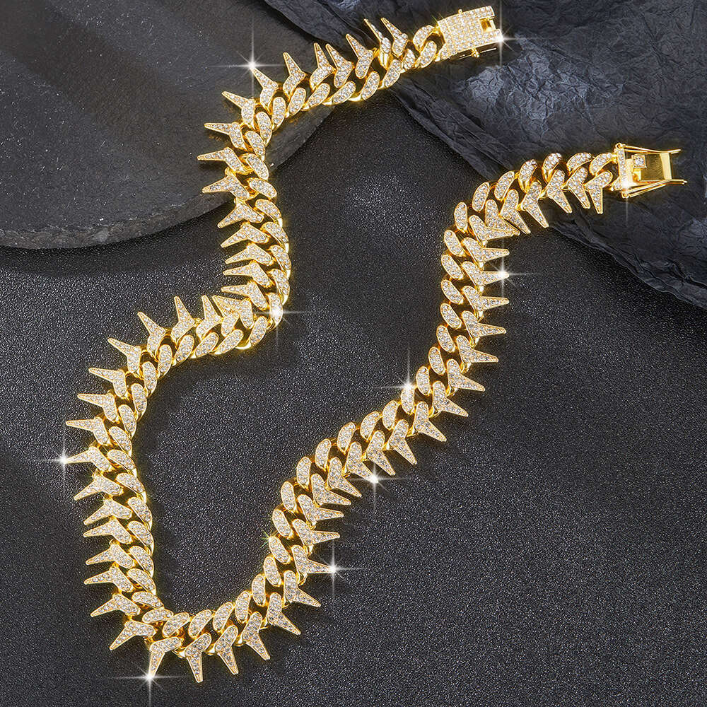 Hot Item Full Dia Thorn Cuban Chain Hip Hop Exaggerated Creative Personality 20mm Alloy Spike Necklace