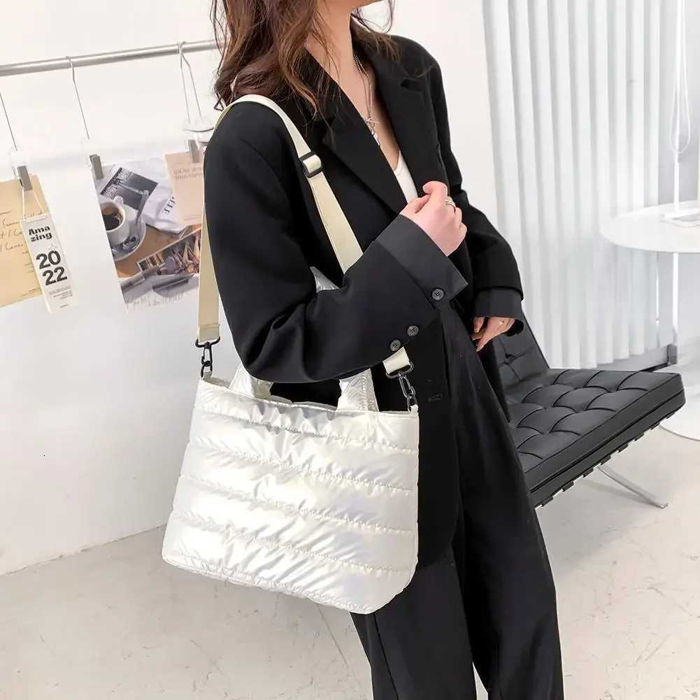 100% Nylon Thread Handbag Winter Korean Style Pure Color Top-handle Bags Y250730