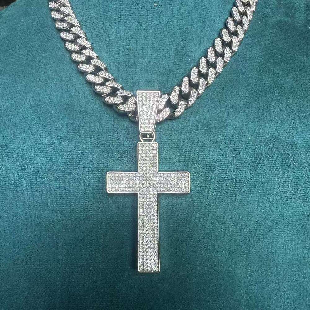 Full Dia Cross Pendant Fashionable Personality Creative Alloy Hip Hop Trendy Cuban Necklace