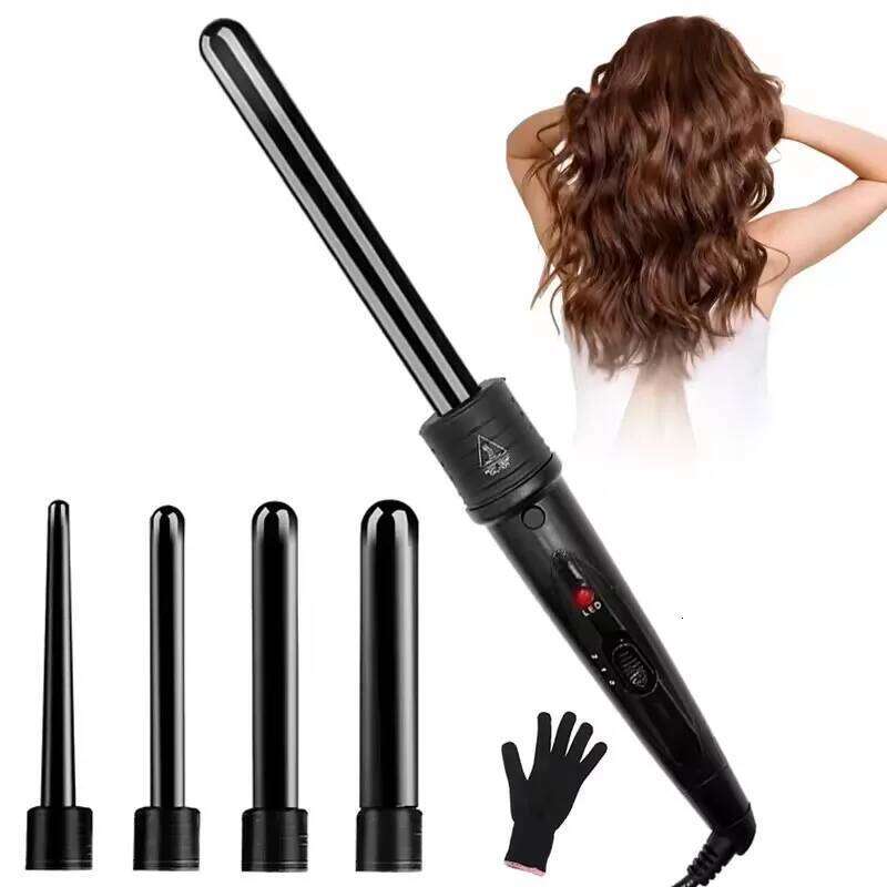 Professional Hot Tool Curling Iron Wand Set Replaceable 5 in 1 Rotating Hair Curler