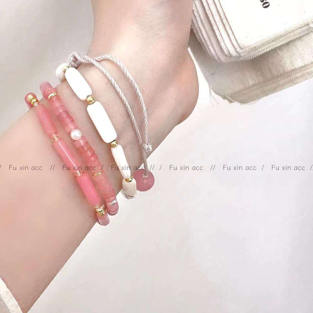 New Chinese Style Pink Natural Stone Bracelet for Women, High-End Exquisite Fashionable Layered Bracelet, Light Versatile Jewelry 38a