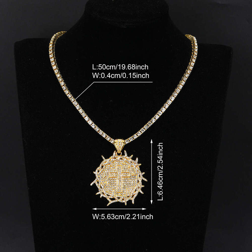 New Full Dia Thorn Round Pendant Fashion Creative Trend Street Hip-Hop Braided Chain Necklace