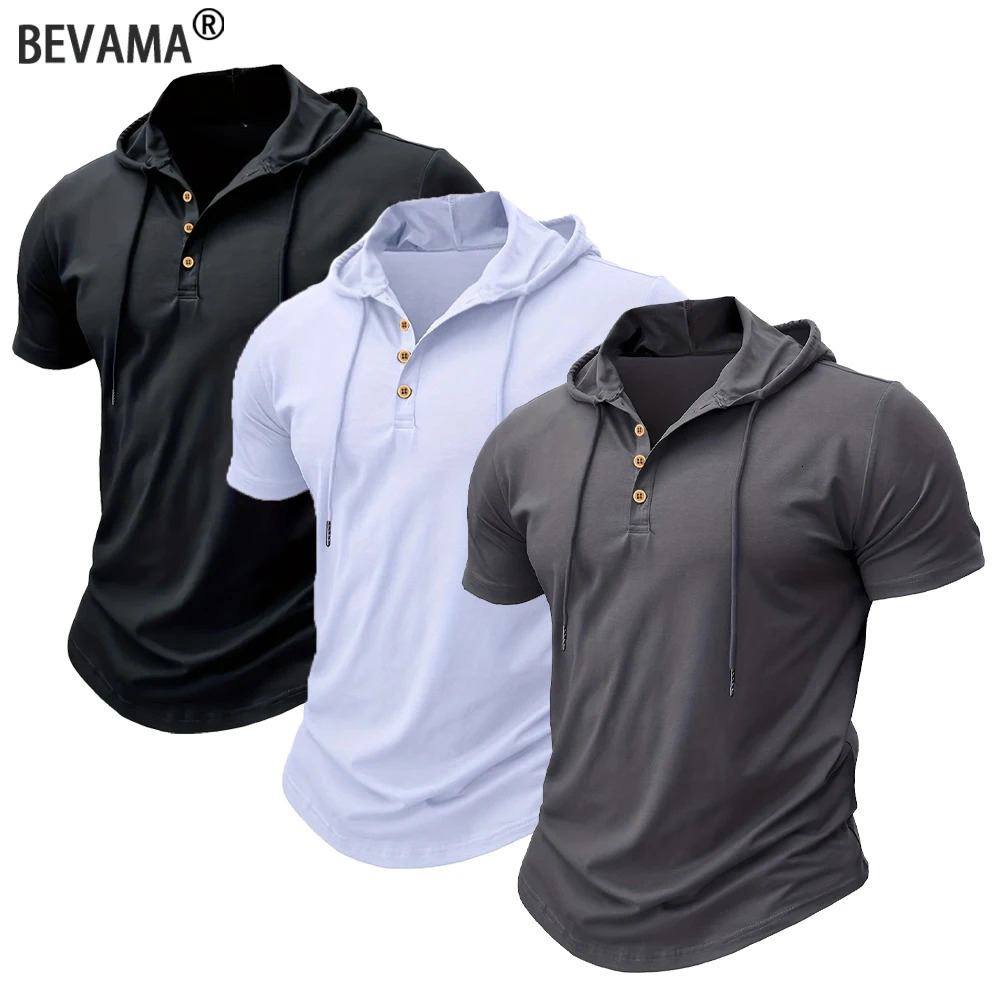 Mens T Shirt Summer Slim Fitness Hooded ShortSleeved Tees Male Lightweight Hoodie Breathable Sports Tops 250729