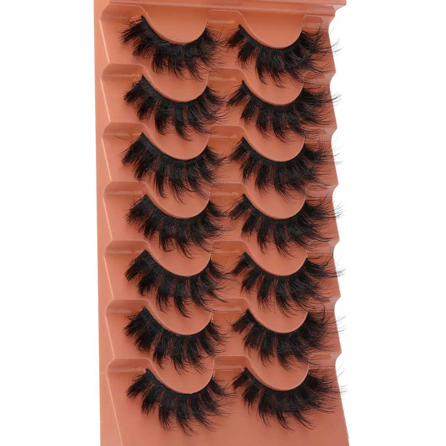 7pairs Fluffy Lashes 8D False Eyelashes 20mm Faux Mink Lashes Natural Fake Lashes Thick Volume Eyelashes Cat Eye Lashes Z250730
