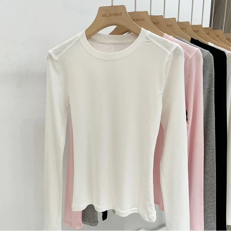 Autumn High Quality Casual ONeck TShirt Sexy Slim Long Sleeves Fashion Trend Solid Women Clothing Y2k Tops w250729