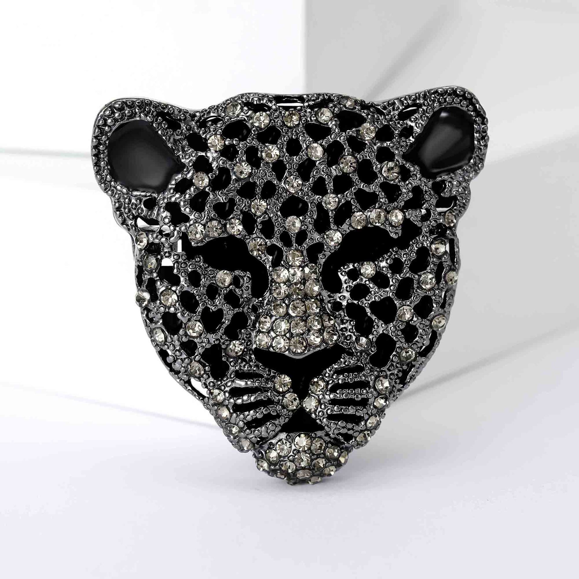 Gold Tone Rhinestone - Encrusted Leopard Head Brooch With Black Accents Bold Party Jewelry And Gift For Her High Quality And Stylish Jewelry