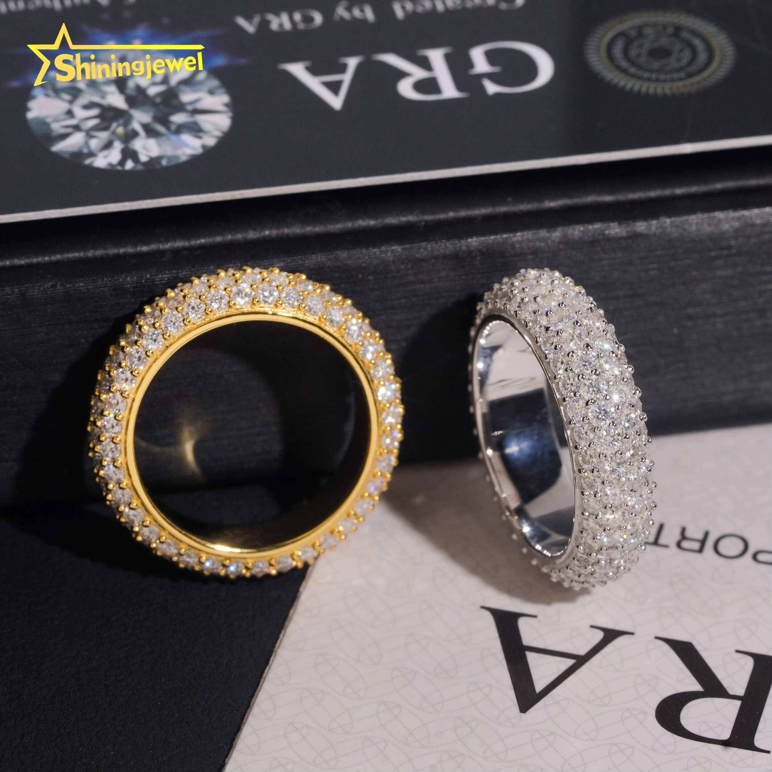 OEM ODM Jewelry Ring Moissanite Stones Bling Women Men Eternity Round Wedding Bands Ring Custom Engraving Service Available