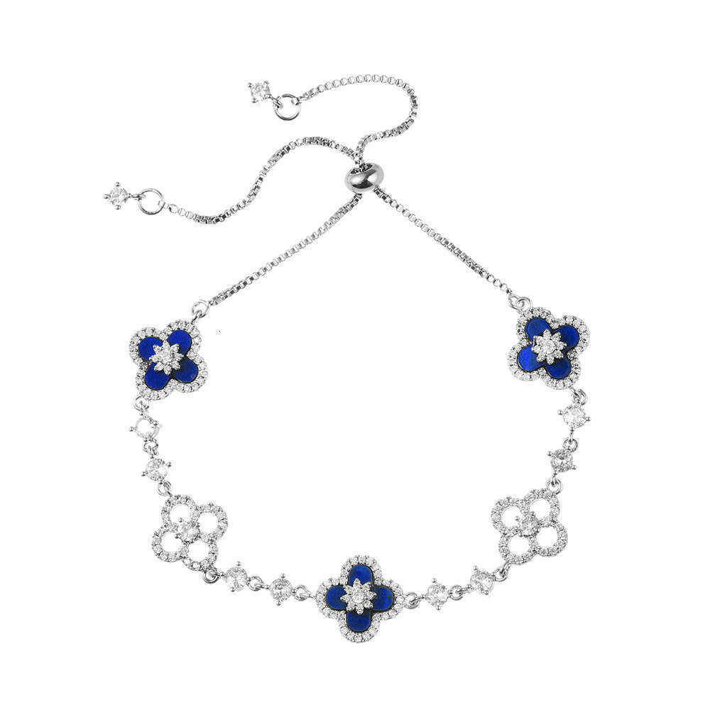 Sier Lucky Red Four-Leaf Flower INS Style Copper Gold-Plated Pull Necklace Bracelet Set