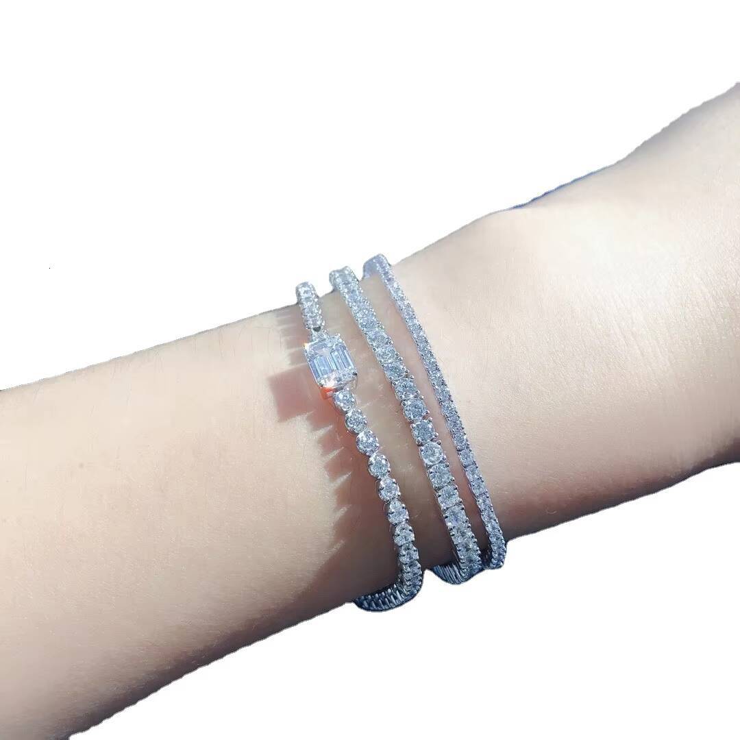 Wholesale Price 925 Sterling Silver White Gold 2mm 3mm 4mm 5mm Moissanite Diamond D VVS Tennis Chain Bracelets for Women