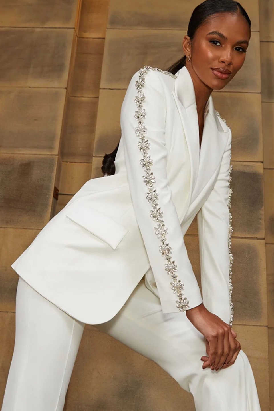 3 Pieces Crystal Women Pants Suits Ladies Shiny Beading Prom Birthday Party Formal Wear Outfit Flared Trousers Customized