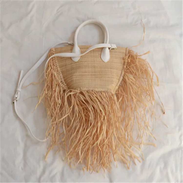 tassel Woven raffia straw Beach Bag Woven Shoulder Bag Raffia Circle Rattan Bags Bohemian Summer Vacation Casual bag Y250729