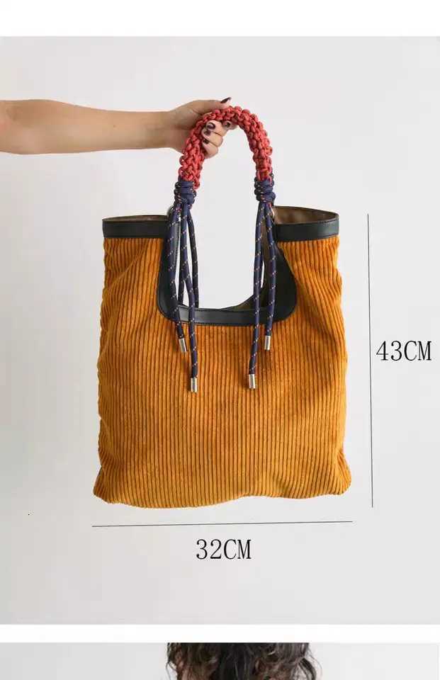 Large Capacity Corduroy Tote Bags for Women Trendy Canvas Shoulder Bag Purse Female Fabric Handbag Y250729