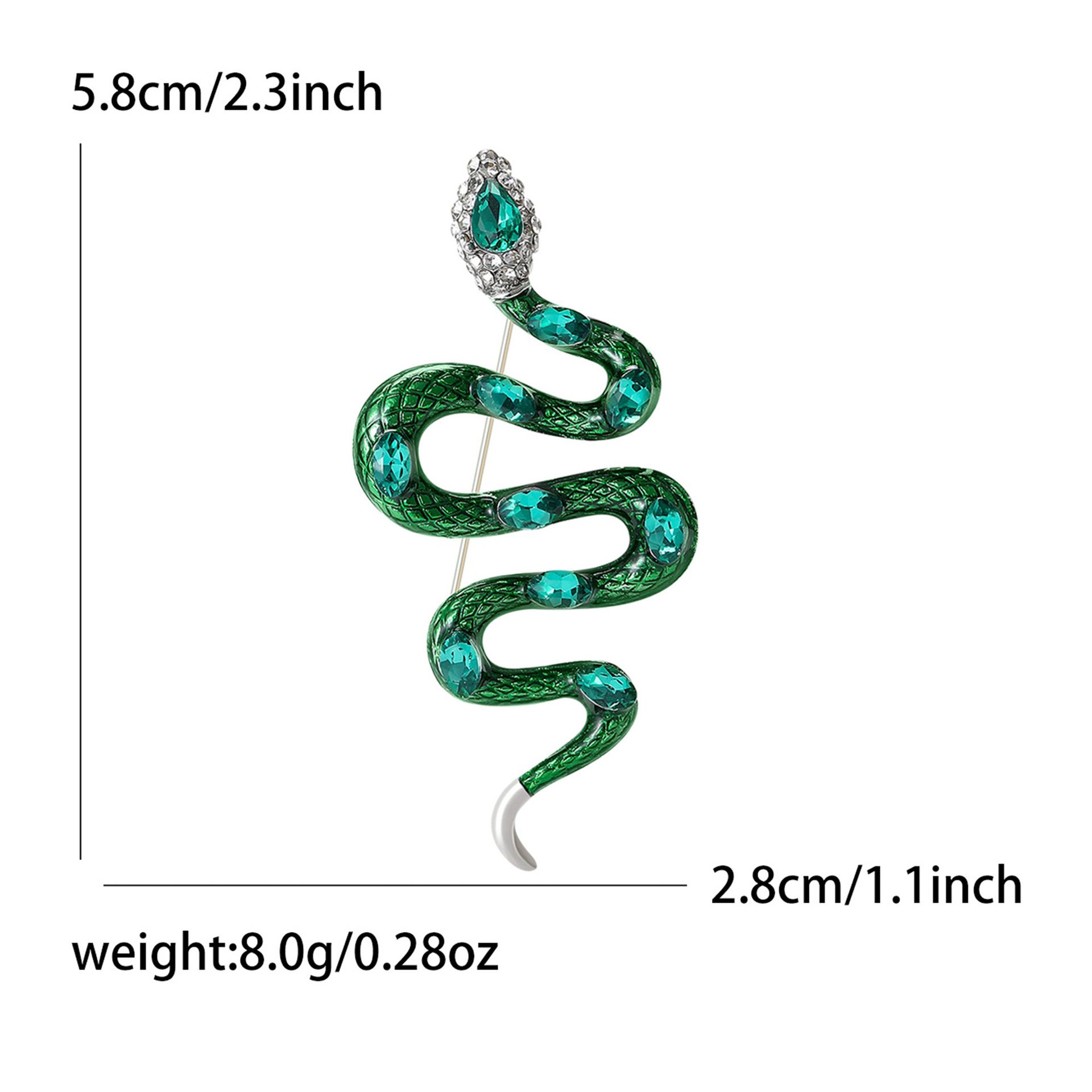 Green Enamel & Rhinestone - Embellished Snake Brooch With Teardrop - Shaped Gem Accents Bold Party Jewelry And Gift For Her High Quality And Stylish J