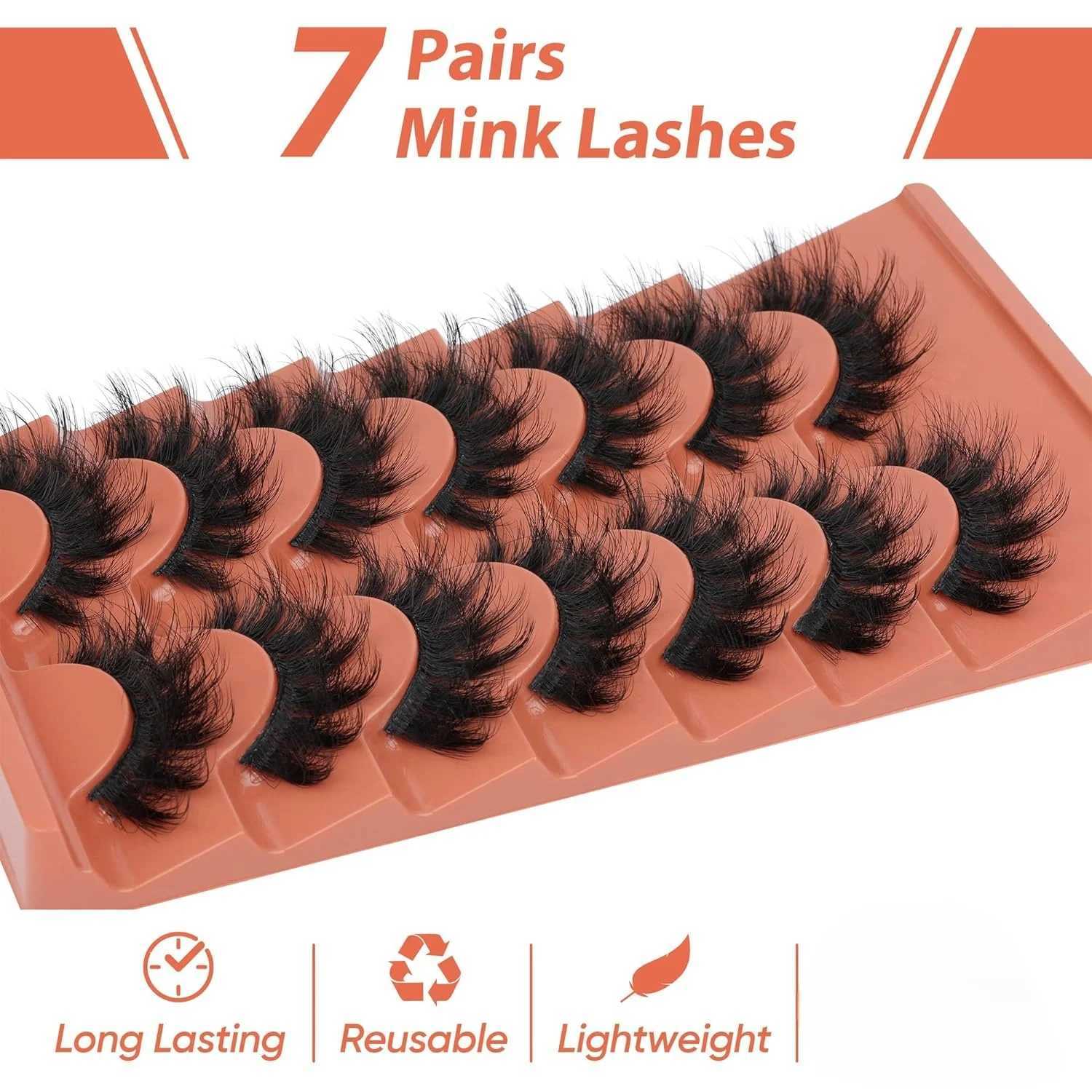 7pairs Fluffy Lashes 8D False Eyelashes 20mm Faux Mink Lashes Natural Fake Lashes Thick Volume Eyelashes Cat Eye Lashes Z250730