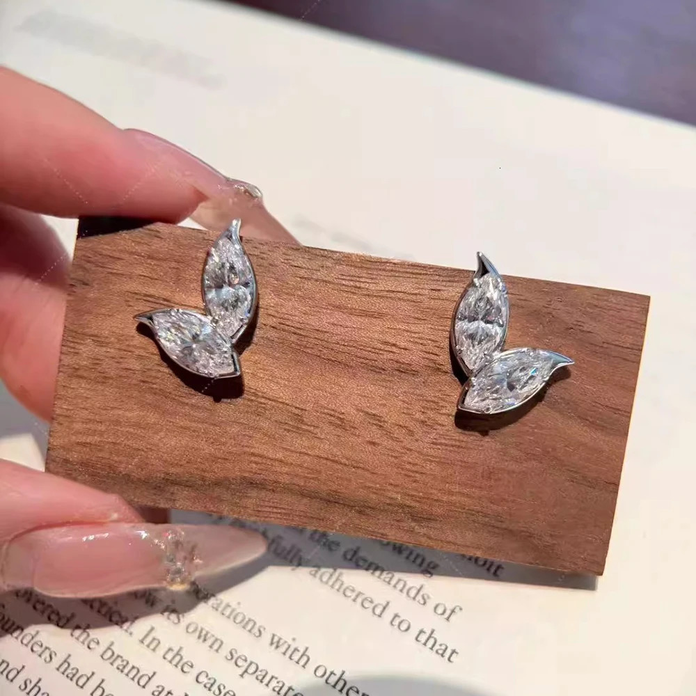 2-Leaves Stud Earrings for Women 4Cttw Marquise Cut Lab Diamond Earring 925 Sterling Silver Ear Studs Fine Jewelry 250722