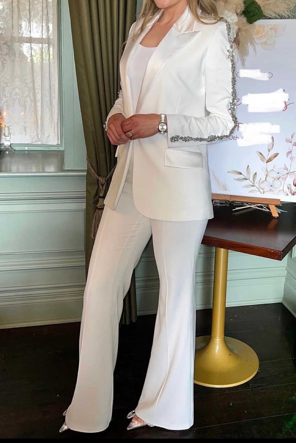 3 Pieces Crystal Women Pants Suits Ladies Shiny Beading Prom Birthday Party Formal Wear Outfit Flared Trousers Customized