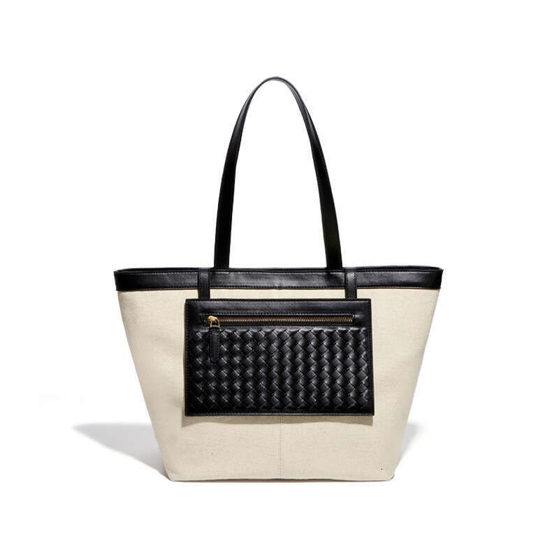 Large Capacity New Color-Block Canvas Casual Woven Handbag Versatile Single Shoulder Fashion Commuter Underarm Design Women Tote Bag