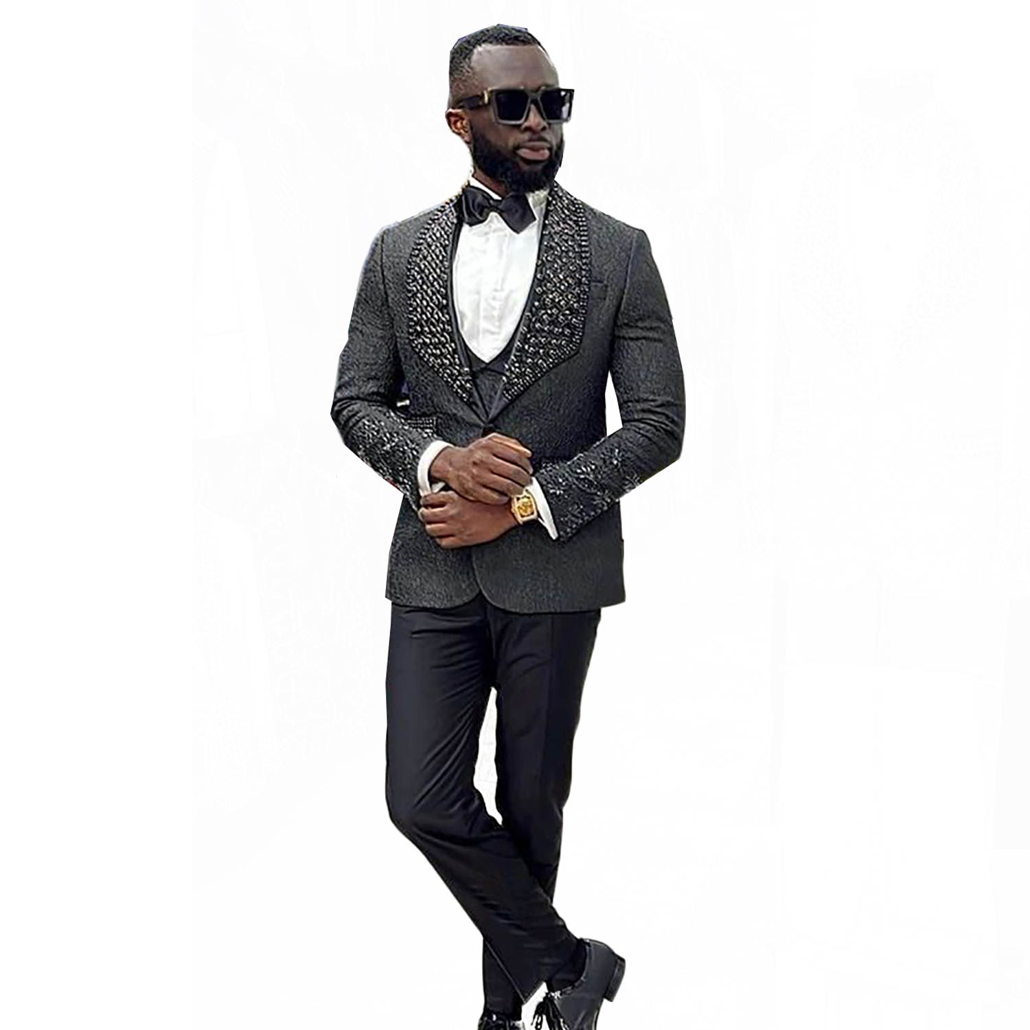 Luxury Crystal Wedding Tuxedos Jacquard 2 Piece Set Jacket Pants Shawl Lapel Men Suits Fashion Groom Wear Party Suit Customized