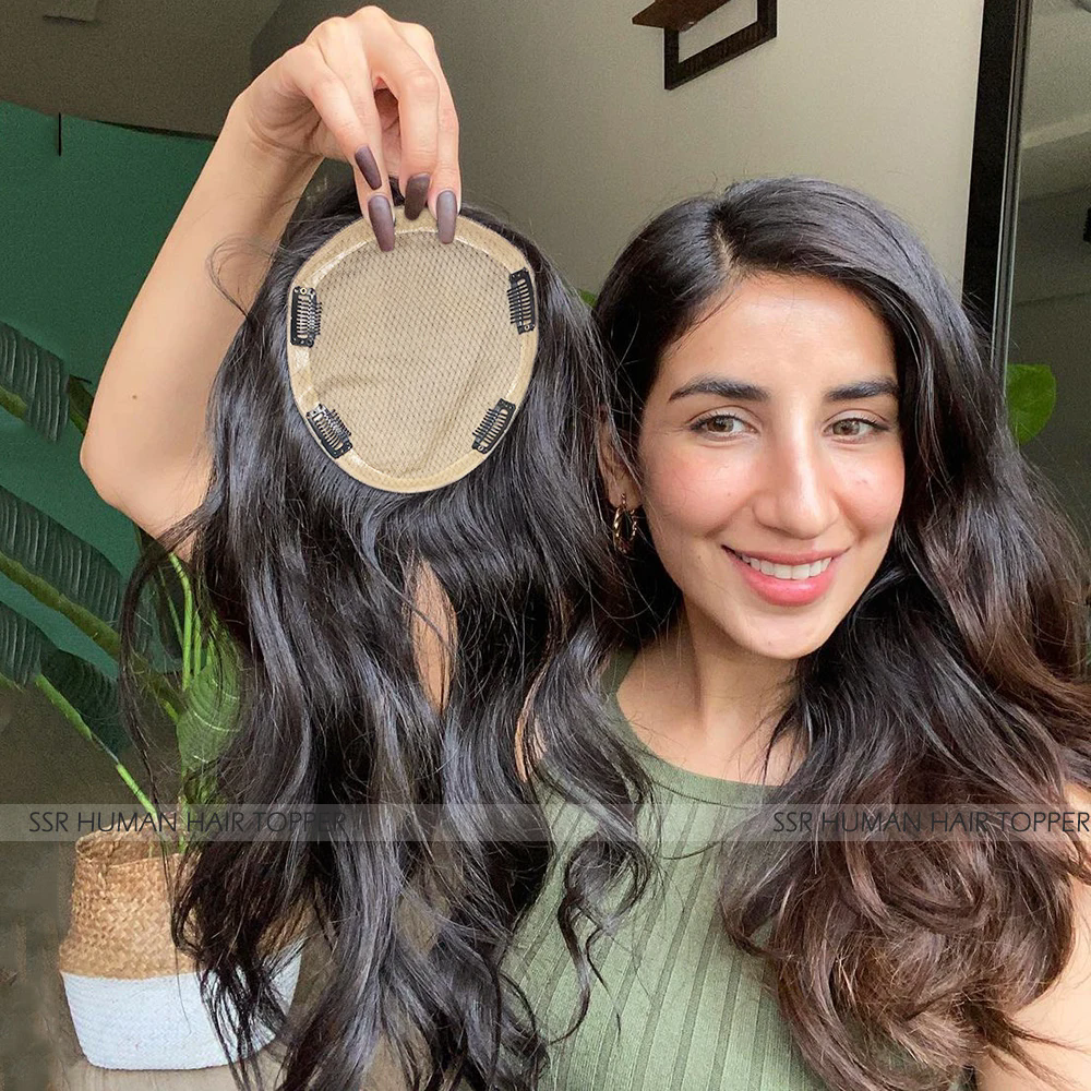 Wavy Silk Skin Base European Virgin Human Hair Topper for Women Natural Wavy Hair Topper Available in 3 Sizes Silk Base 15x16cm