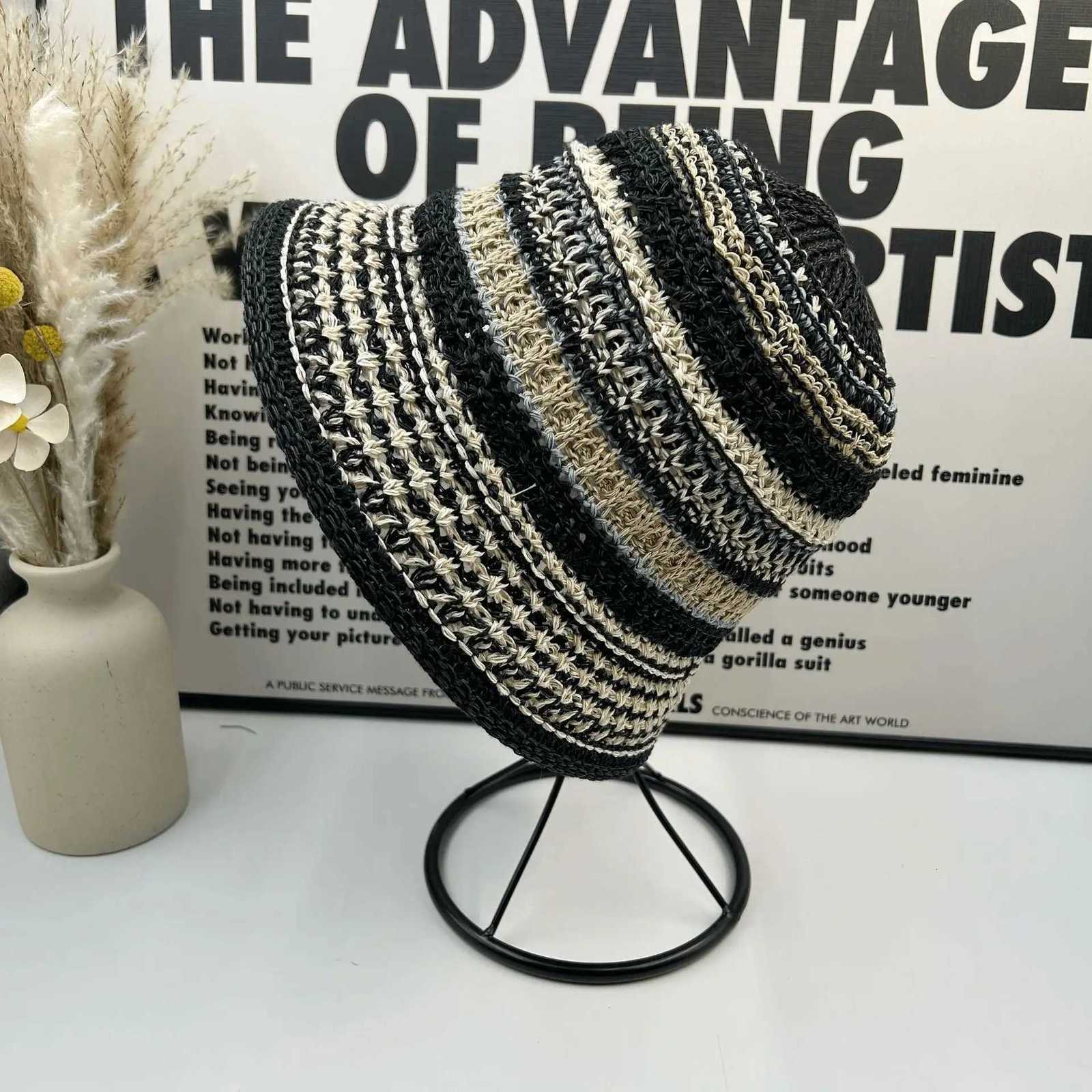 igh Chuti Spring and Summer Knitted Hollow Contra Striped Fisherman Hat Childrens Versatile Hat Sun Visor Hat Y250730