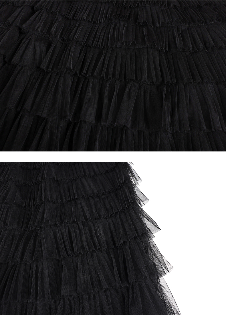 Women's Black Long Maxi Tulle Skirts A Line Ruffle High Waisted Tiered Layered Mesh Tutu Skirt 6111611