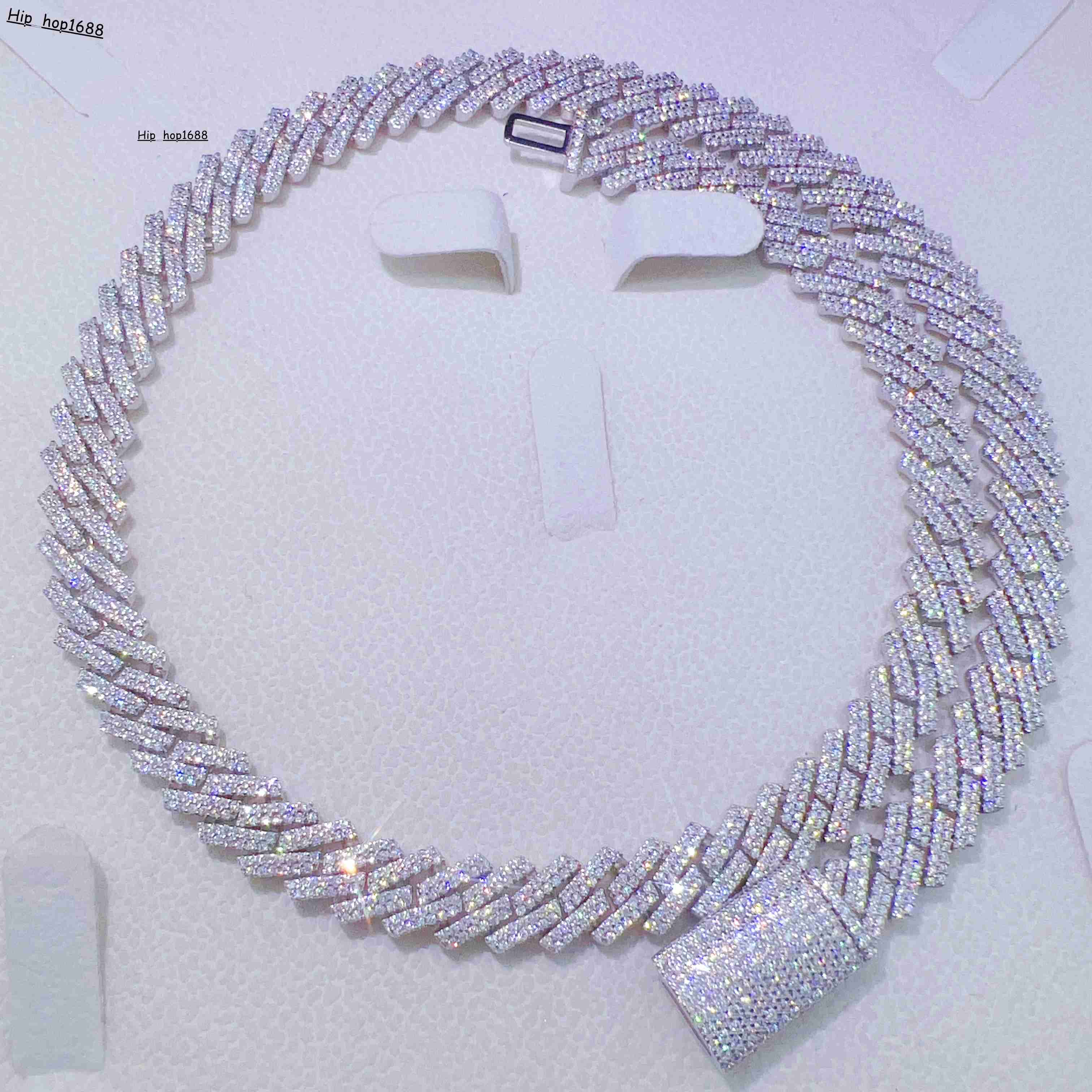 Fashion Men Cuban Link Chains 925 Silver Jewelry Hip Hop Necklace Rhodium Plated 10mm Moissanite Diamond Necklace Bracelet