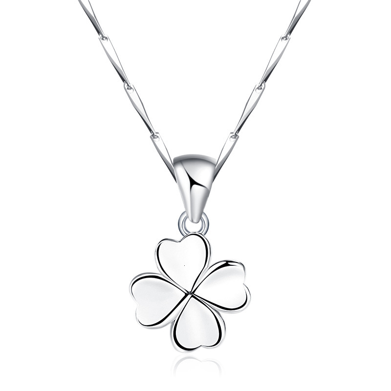999 Pure Silver Smooth Four-Leaf Clover Pendant Necklace for Women Designer necklace High-End Wholesale Beach Lady Pendant Pure Silver Necklace