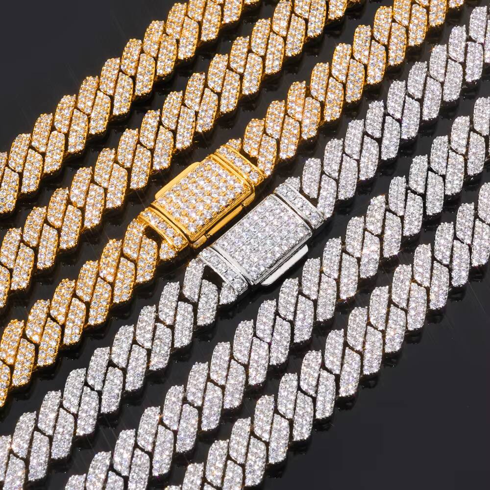 NUOYA 8mm Flip Button Diamond Double Row Diamond Necklace 18K Gold Plated Cuban Link Chain Hip Hop Fine Jewelry