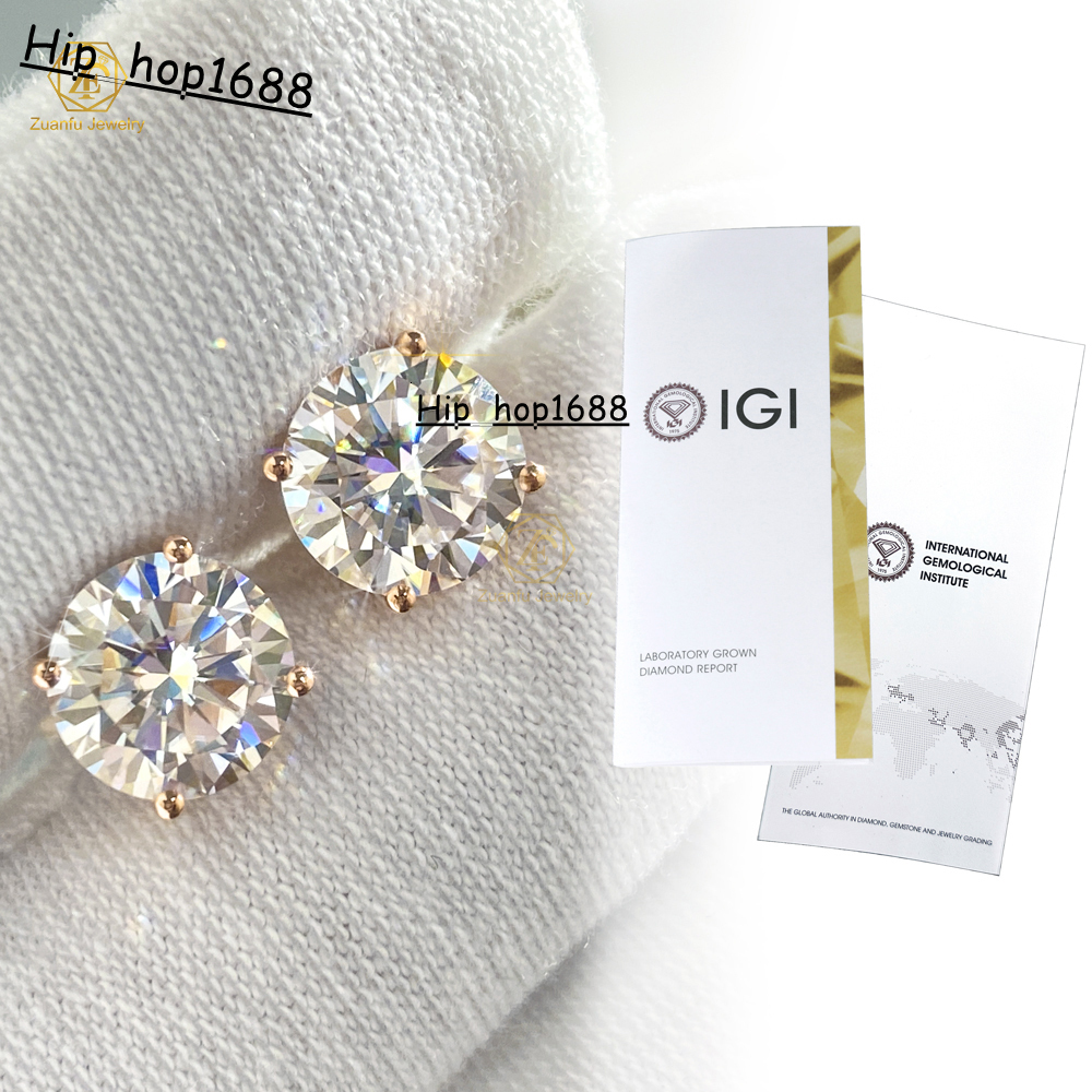 Fine Jewelry 14K/18K White Gold Earrings 0.5-1 Carat Lab Grown Diamond Studs 4 Prongs Set Elegant CVD Diamond for Women