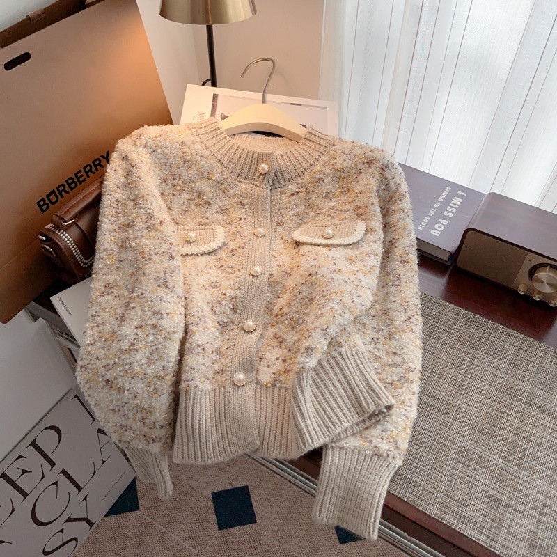 Sweater jacket for women 2025 new early spring thickened design super good-looking knitted cardigan top