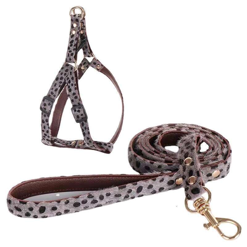 Leopard Print Horsehair Collar Dog Chest Harness Leash Adjustable Fashion Trendy Cute Pet Decoration