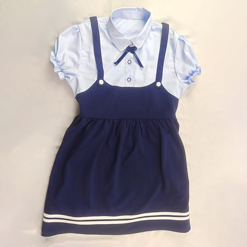 Kindergarten student school uniform set, shirt plaid skirt custom design, girls' school uniform, supports customization