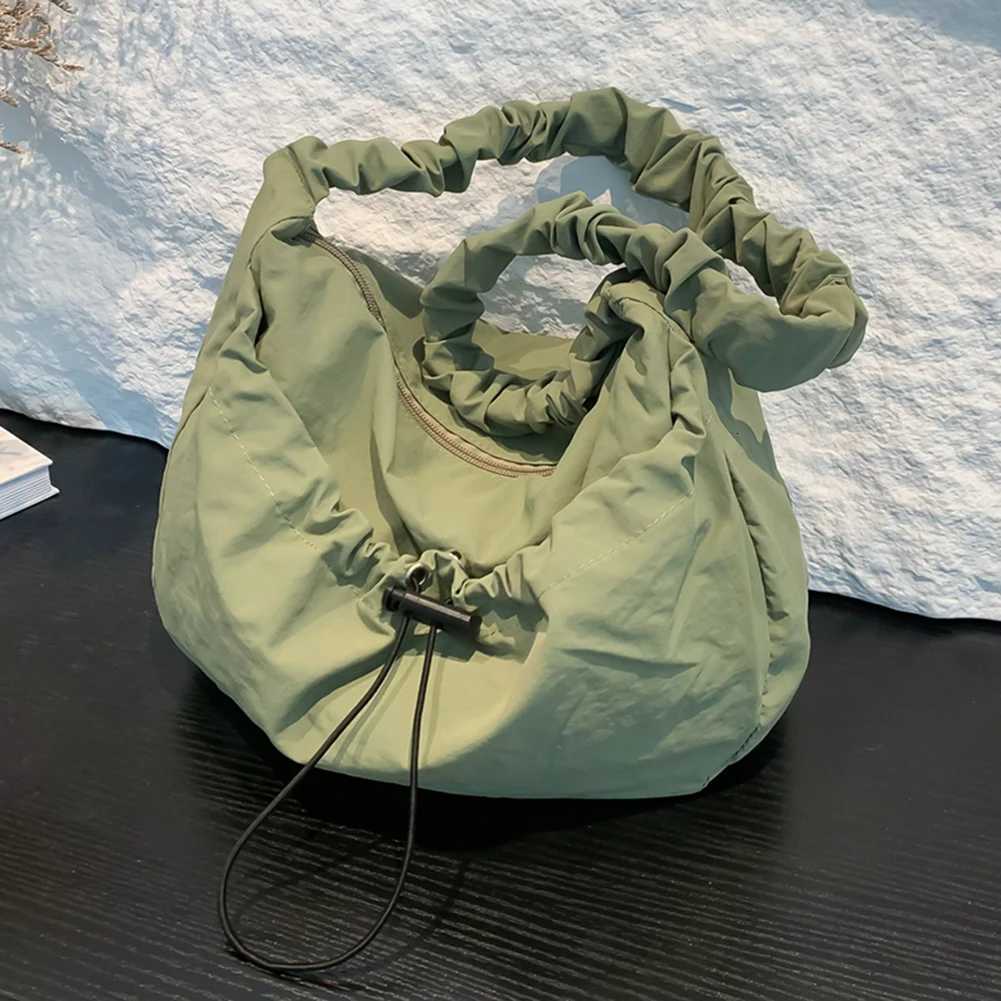 Women Pleated Crossbody Bag Adjustable Strap Drawstring Satchel Bag Large Capacity Cloud Drawstring Hobo Bag Ladies Outdoor Bag Y250729