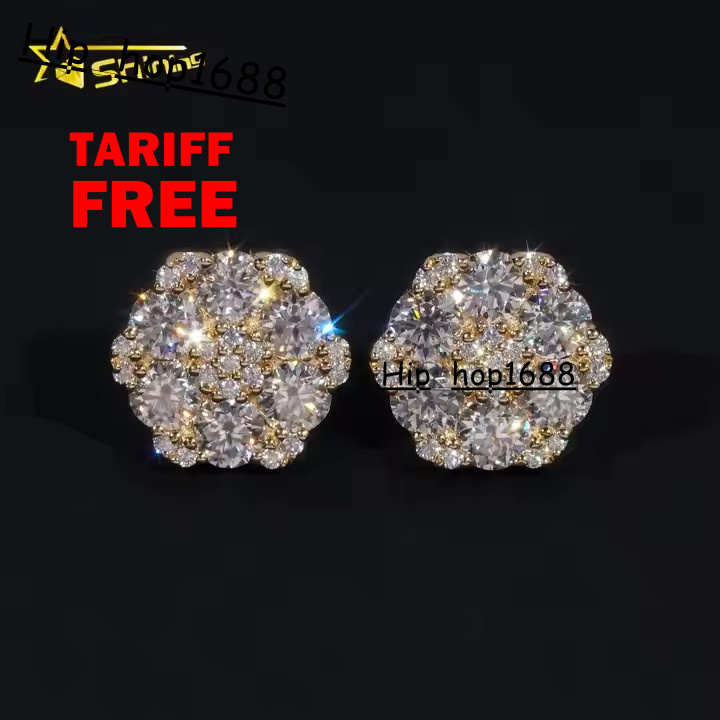 Fine Jewelry Big Luxury Cluster Flower Hip Hop 925 Sterling Silver Moissanite Stud Earrings