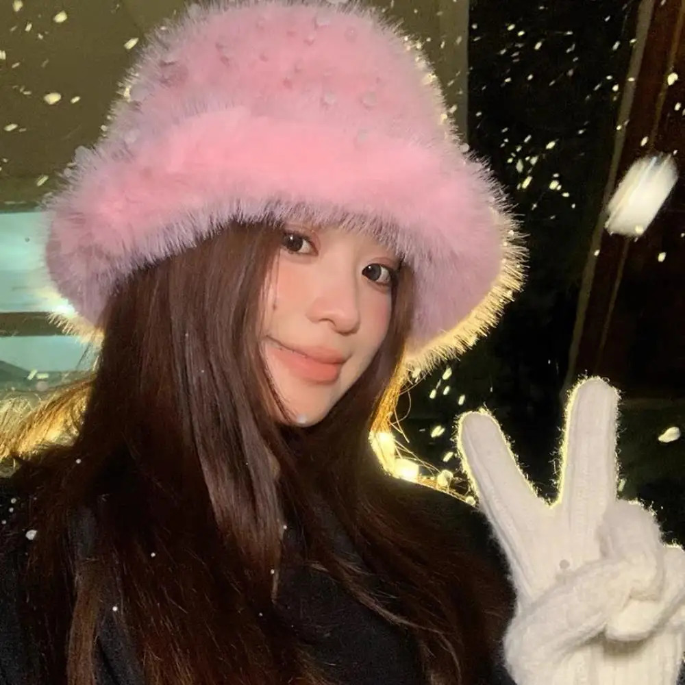 Female Faux Fox Fur Bomber Hat Windproof Keep Warmer Fisherman Hats Korean Style Bucket Hat Solid Beanie Winter Warm Hats 250724